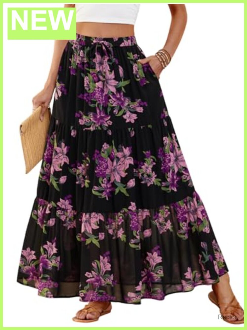 Flowy Tiered Chiffon Boho Maxi Skirt with Pockets